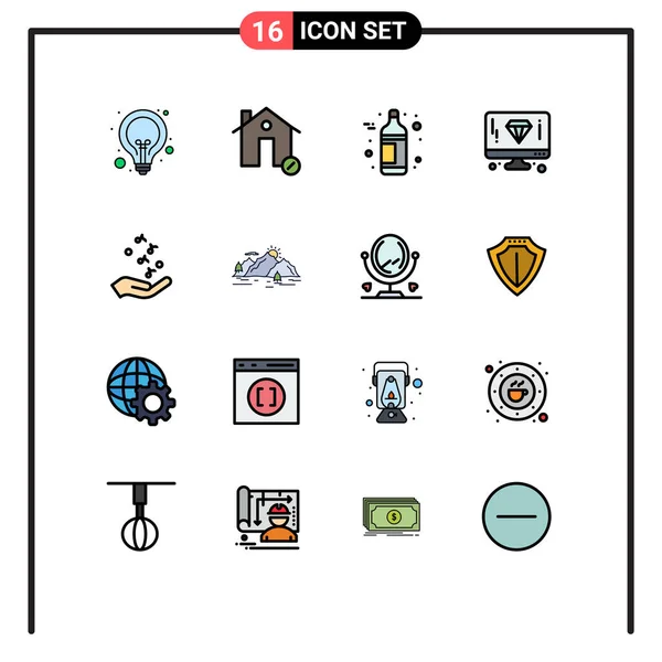 Webおよびモバイルアプリケーション用に設定された16のユニバーサルフラットカラーフィルライン拳 コンピュータ ダイヤモンド ワイン編集可能なクリエイティブベクターデザイン要素 — ストックベクタ