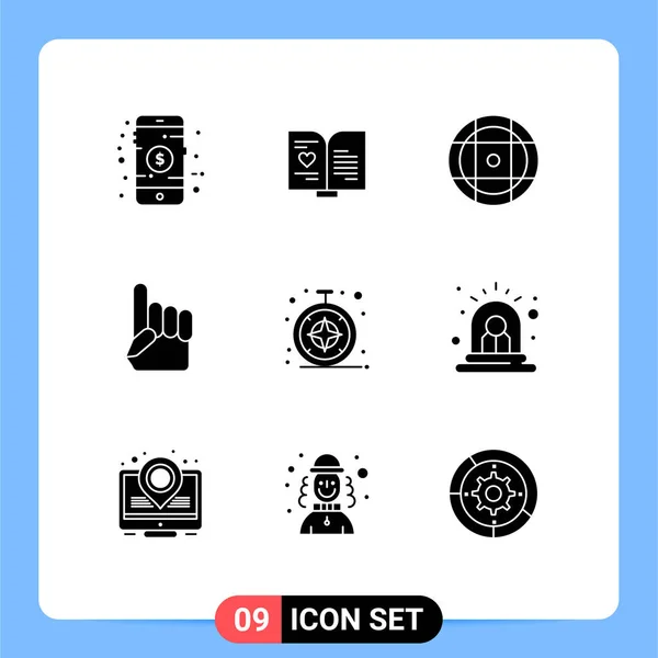 Set Commercial Solid Glyphs Pack Safari Browser Ball American Hand — Stock Vector