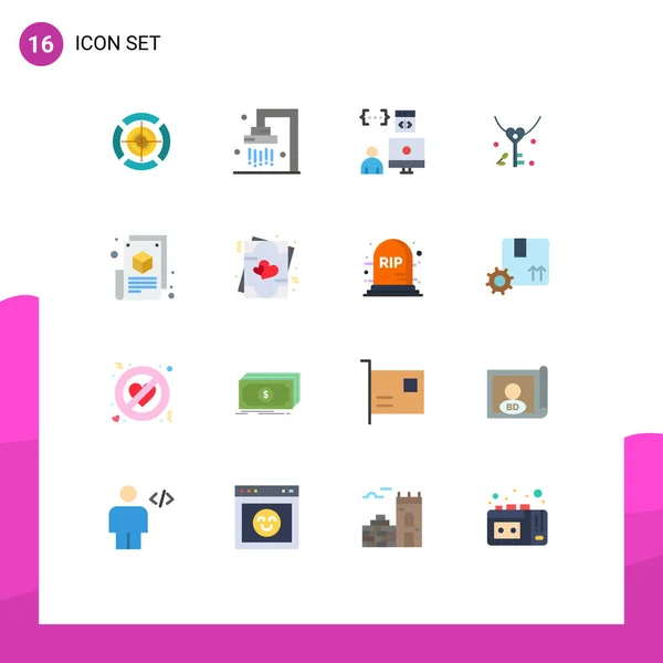 Conjunto Moderno Cores Planas Pictograph Página Blog Coração App Amor — Vetor de Stock