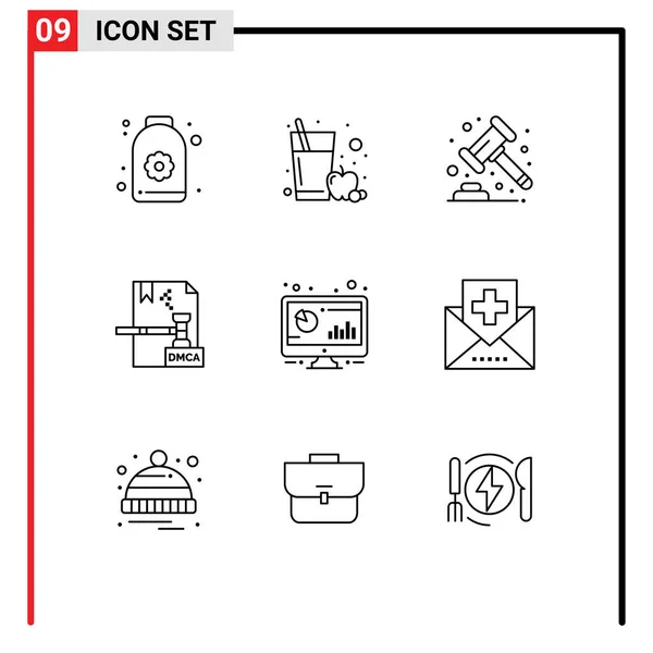 Universal Icon Symbols Group Modern Outlines Bar File Gavel Dmca — Stock Vector