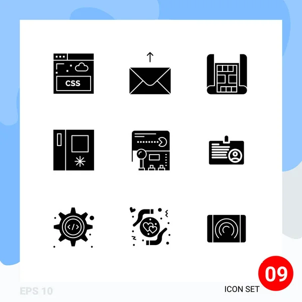 Set Vector Solid Glyphs Grid Card Game Building Fun Joystick — Stock Vector