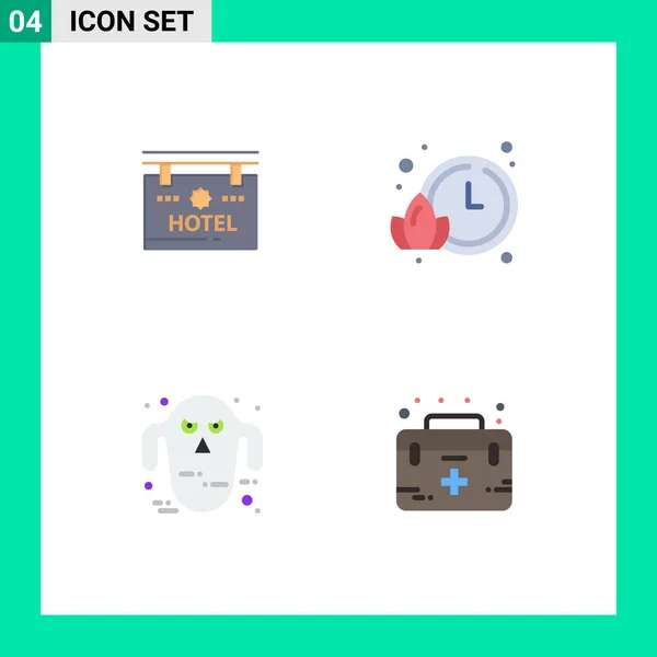 Set Modern Icons Tanda Tanda Untuk Hotel Halloween Lokasi Jam - Stok Vektor