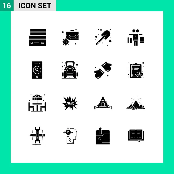 Conjunto Moderno Glifos Sólidos Símbolos Como Teléfono Trabajo Gestión Juego — Archivo Imágenes Vectoriales