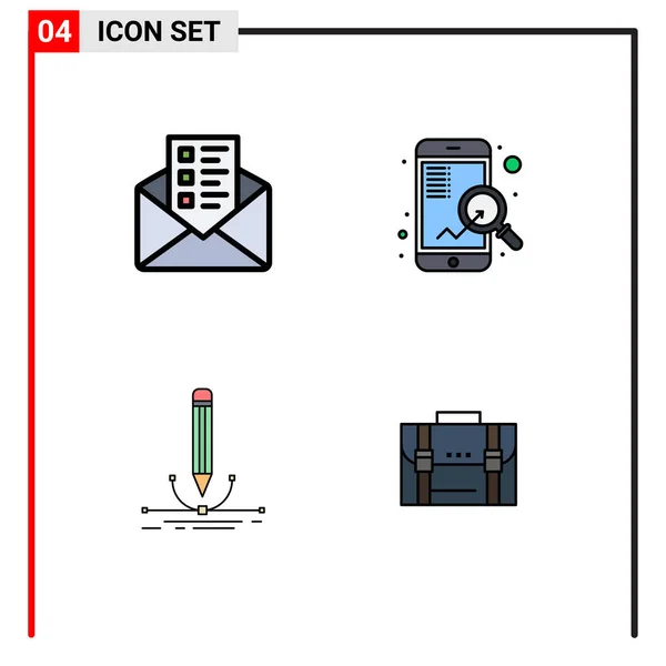 ファイルラインフラットカラービジネス Seoの4つのユニバーサルシンボルのパック 描画編集可能なベクトルデザイン要素 — ストックベクタ
