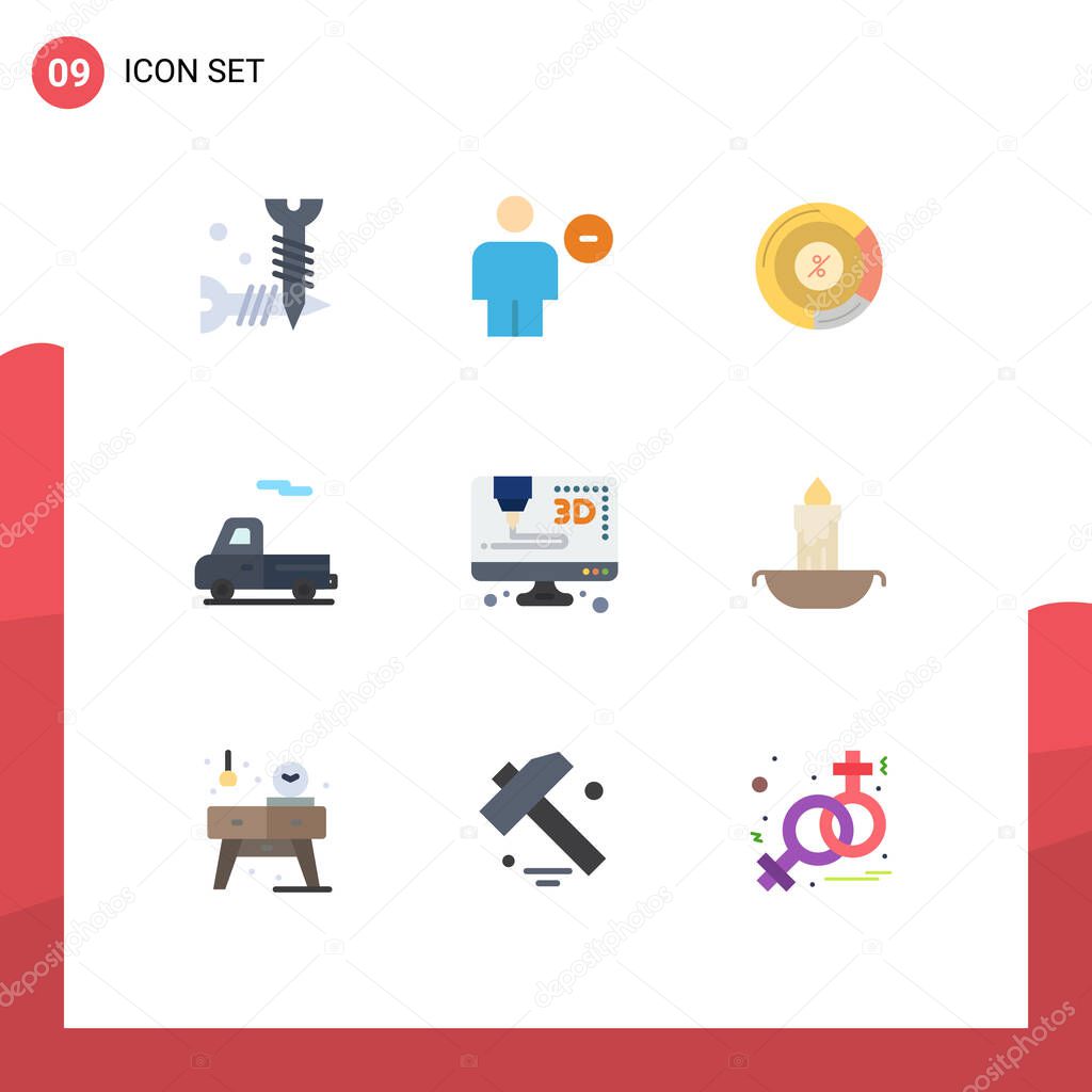 Modern Set of 9 Flat Colors and symbols such as computer, truck, minus, transport, share Editable Vector Design Elements