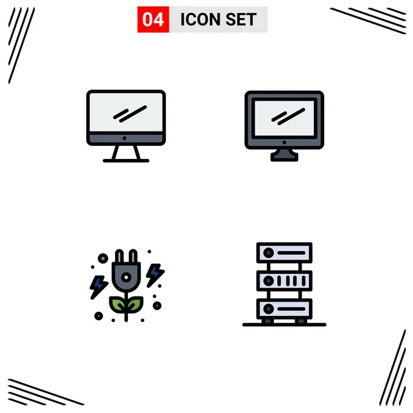 Stock Vector Icon Pack Line Signs Symbols Computer Database Imac — Stockový vektor
