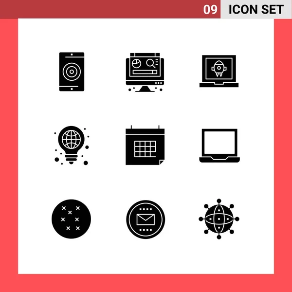 9個のモダンなUiアイコンのセット予定 アプリ アイデアのための記号編集可能なベクトルデザイン要素 — ストックベクタ