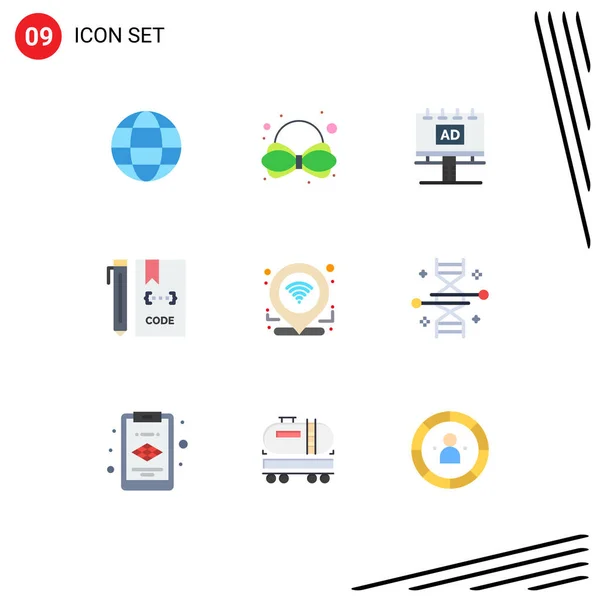 Pictogram Set Simple Flat Colors Gps File Banner Development Coding — Stock Vector