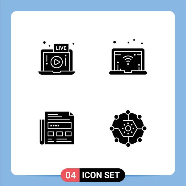 4ユーザーインターフェイス現代的な記号とライブ 見出し ノートパソコン コンピューティング共有のシンボルの固体グリフパック編集可能なベクトルデザイン要素 — ストックベクタ