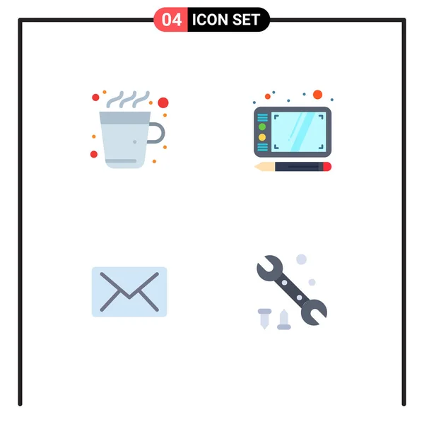 Flat Icon Pack Universal Symbols Coffee Message Hot Tablet Options — Stock Vector