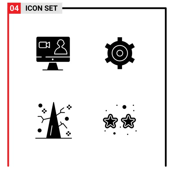 Mobile Interface Solid Glyph Set Pictograms Job Tree Computer Cogs — 스톡 벡터