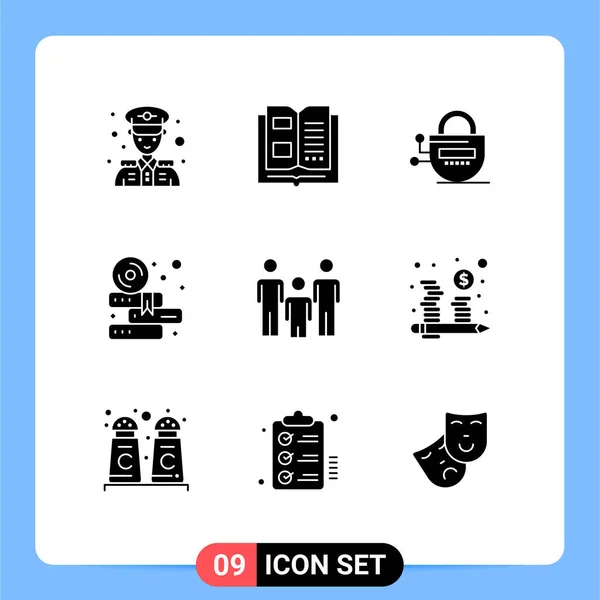 Mobile Interface Solid Glyph Set Mit Piktogrammen Von Kindern Familie — Stockvektor