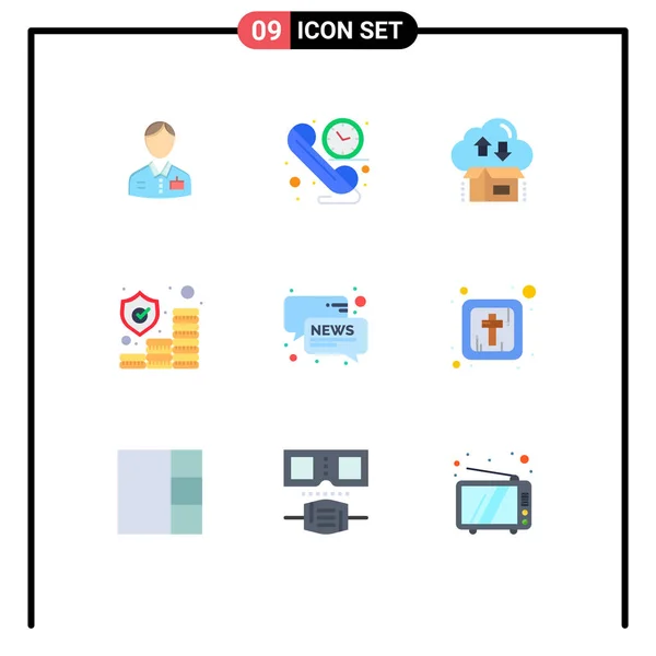 Pictogram Set Egyszerű Lapos Színek Védelem Befektetés Idő Biztosítás Csomag — Stock Vector