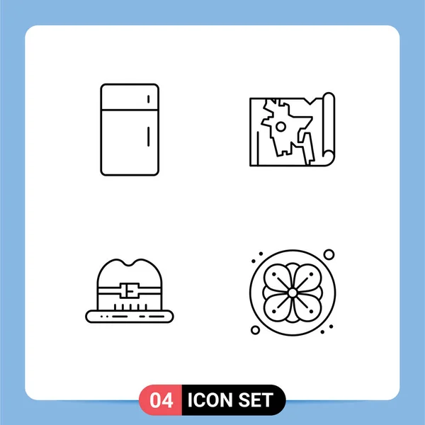 Pictograma Conjunto Simples Filledline Cores Planas Eletrodomésticos Boné Casa Mapa — Vetor de Stock