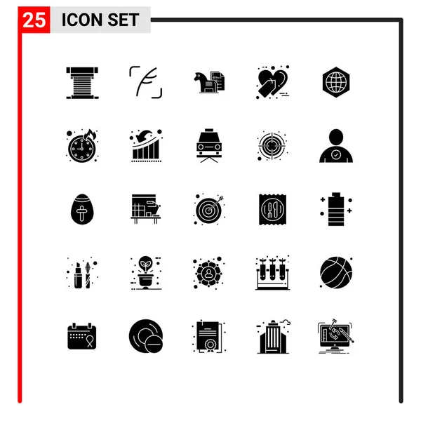 现代一套25个实体字形和符号 如购物 电子商务 象棋可编辑向量设计元素 — 图库矢量图片