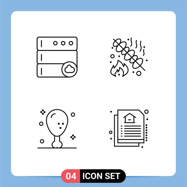 Mobile Interface Line Set Pictograms Cloud Holiday Grill Party Hálaadás — Stock Vector