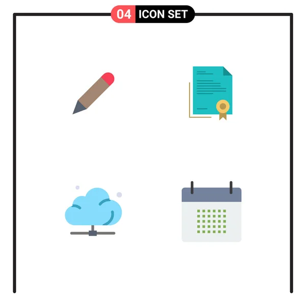 Groupe Icônes Plates Signes Symboles Pour Crayon Papier Écriture Diplôme — Image vectorielle