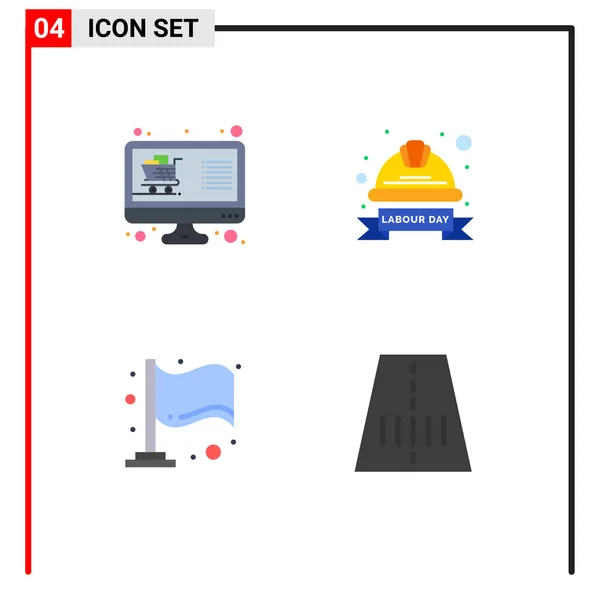 Set Icone Piatte Commerciali Acquisto Distintivo Lavoro Display Duro Bandiera — Vettoriale Stock