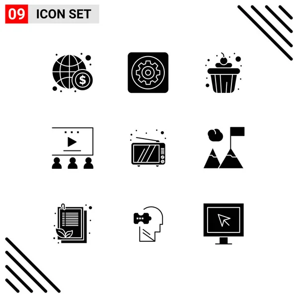 Universal Icon Symbols Group Modern Solid Glyphs Television Video Tutorials — Stockový vektor