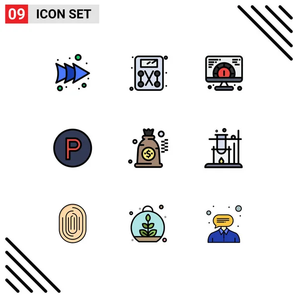 2015 Mobile Interface Filledline Flat Color Set Pictograms Science Money — 스톡 벡터