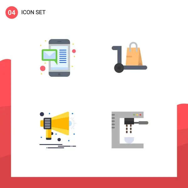 Group Modern Flat Icons Set Email Horn Bag Shop Notification — Stock Vector