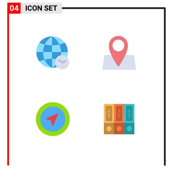 Set Icone Moderne Dell Interfaccia Utente Segni Globo Mappa Ora — Vettoriale Stock