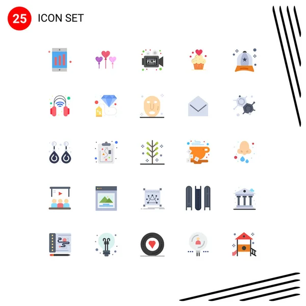 25个现代标志及帽子 杯饼可编辑向量设计元素的用户界面平面彩色套件 — 图库矢量图片
