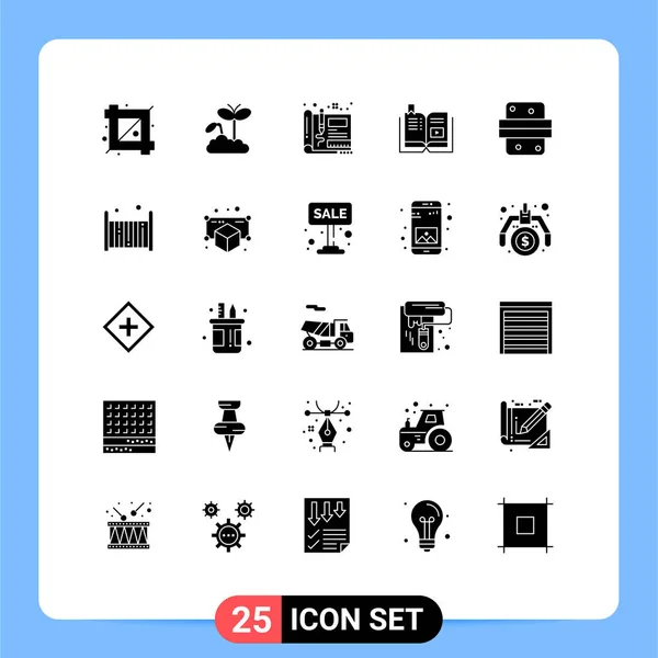 Set Commercial Solid Glyphs Csomag Multimédia Bemutató Tervrajz Videó Design — Stock Vector