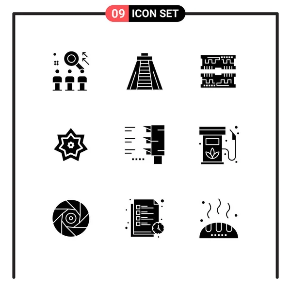 Icono Universal Símbolos Grupo Glifos Sólidos Modernos Tráfico Mes Tarjetas — Archivo Imágenes Vectoriales