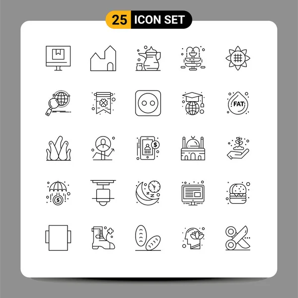 Pictogram Set Simple Lines Flora Water Industry Fountain Ramadan Editable — 스톡 벡터