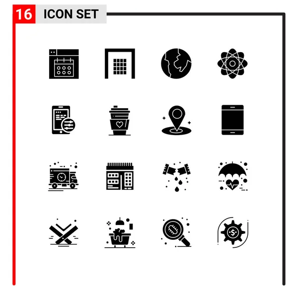 可编辑矢量设计元素的16个通用符号的固态包装 — 图库矢量图片