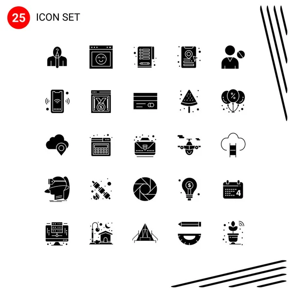 Set Commercial Solid Glyphs Pack Interface Avatar Website Location Pin — Stock Vector