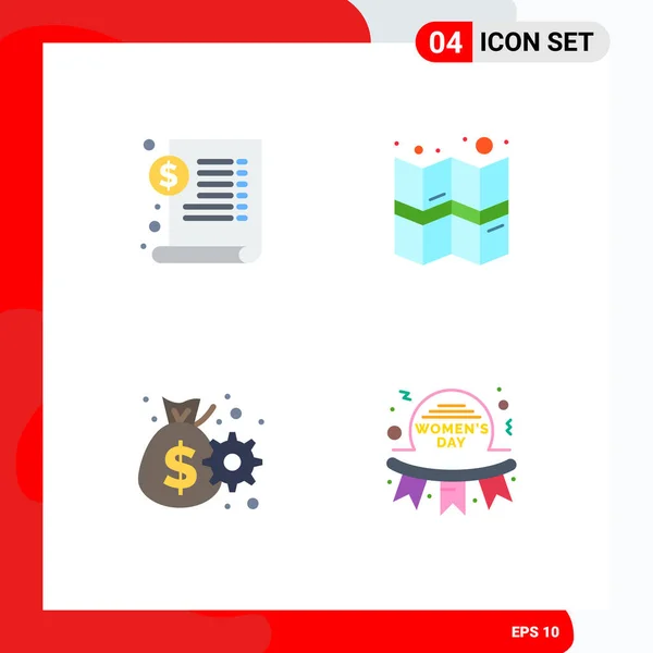 Flat Icon Pack Símbolos Universales Documento Gestión Dólar Mapa Día — Vector de stock
