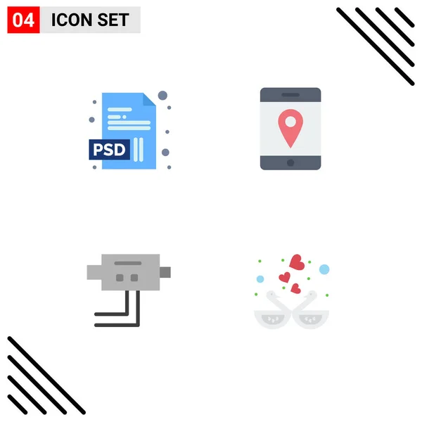 Modern Set Flat Icons Symbols Document Animal Location Cam Duck — Stock Vector