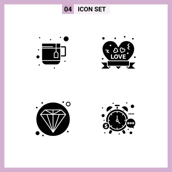 Stock Vector Icon Confezione Segni Linea Simboli Tazza Diamante Distintivo — Vettoriale Stock