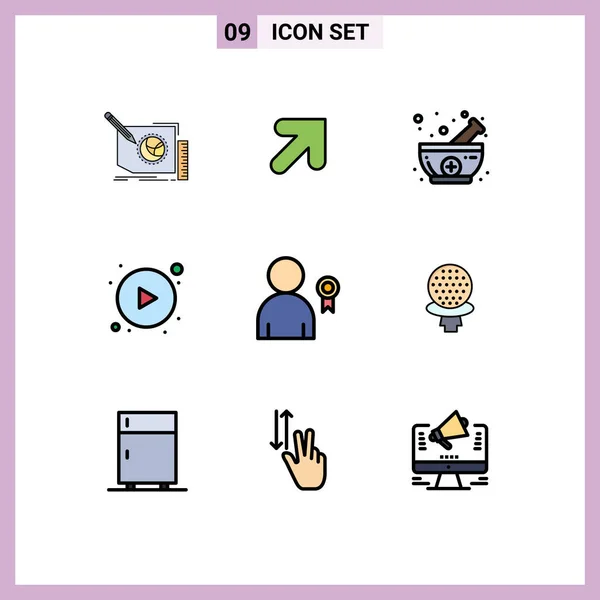 9テーマベクトルファイルラインフラット色と装飾 ボウル ボタン 矢印の編集可能なベクトルデザイン要素の編集可能なシンボル — ストックベクタ