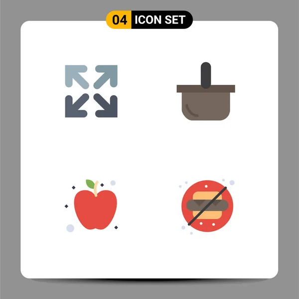 Pack Iconos Planos Creativos Flecha Saludable Cesta Picnic Sin Elementos — Vector de stock