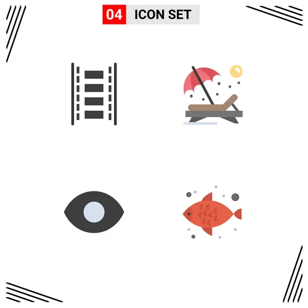 Pack Icônes Plates Créatives Animation Oeil Bande Film Personne Poisson — Image vectorielle