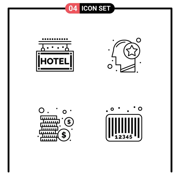 Pictogram Set Simple Filledline Flat Colors Hotel Cash Rest Mind — Stock Vector