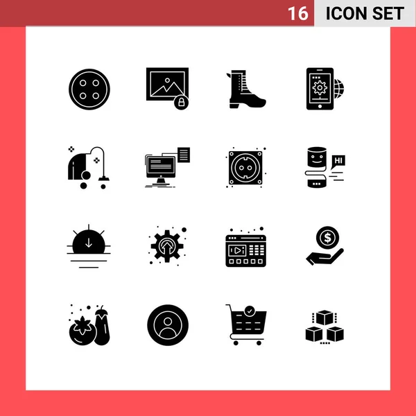 2014 Mobile Interface Solid Glyph Set Pictograms Cleanting Globe Activity — 스톡 벡터