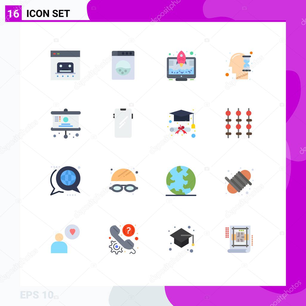 Set of 16 Modern UI Icons Symbols Signs for school, board, launch, hour glass, mind Editable Pack of Creative Vector Design Elements