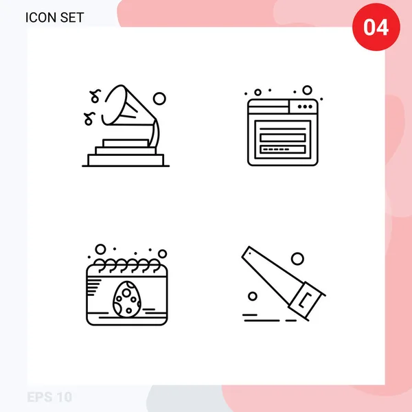 Mobile Interface Line Set Pictograms Music Date Volume Page Egg — Stock Vector