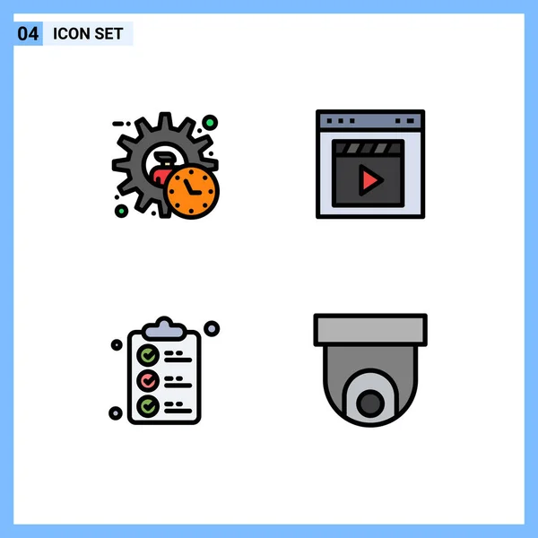 Pictogram Set Van Eenvoudige Filledline Flat Kleuren Van Beheerder Film — Stockvector