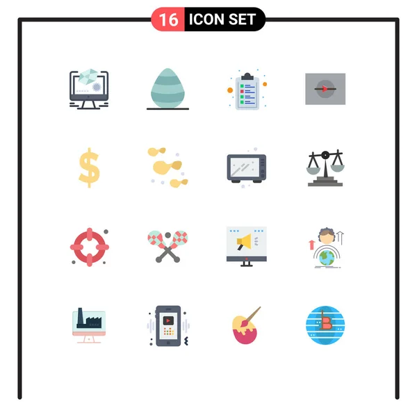 一组16个平面彩色标志和符号 代表金钱 播放可编辑的创意向量设计元素包 — 图库矢量图片