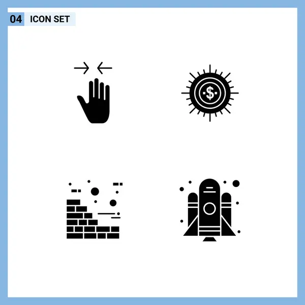 Mobile Interface Solid Glyph Set Pictograms Hand Flow Arrow Budget — Stock Vector