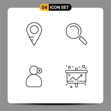 Web ve Mobil Uygulamalar için 4 Evrensel Filledline Düz Renkleri Haritası, tıbbi, bul, adamım, Düzenlenebilir Vektör Tasarım Elemanları