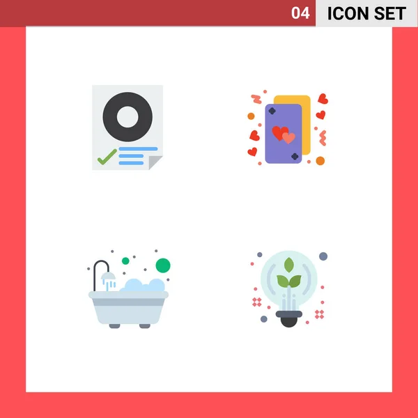 Modern Set Flat Icons Symbols Check Love Page Heart Bathtub — Stock Vector