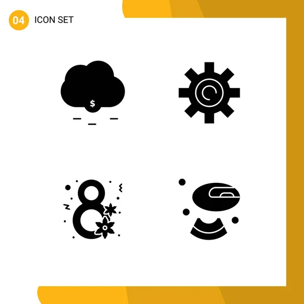 Mobile Interface Solid Glyph Set Pictograms Cloud Gift Gear User — Stock Vector