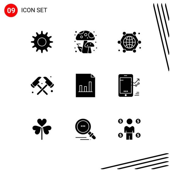 Creative Icons Modern Signs Symbols Chart Document Globe Analytics Fire — Stock Vector