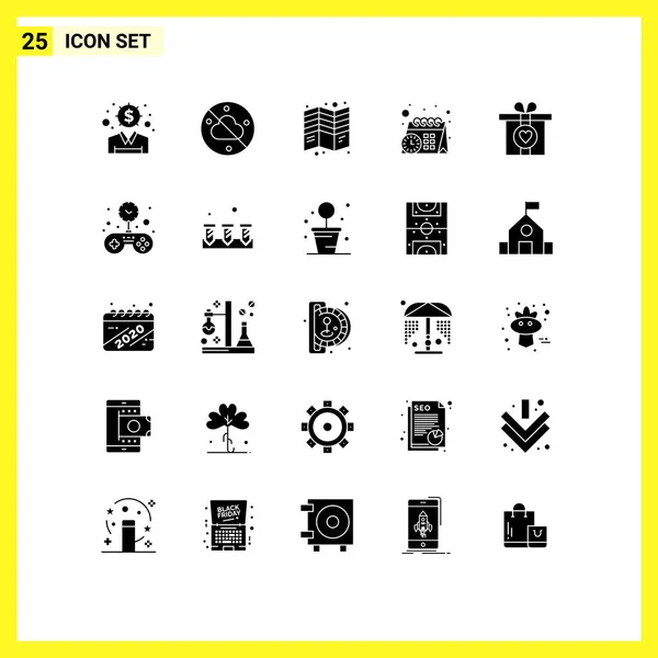 Thematic Vector Solid Glyphs Editable Symbols Present Gift Flyer Time — Stock Vector